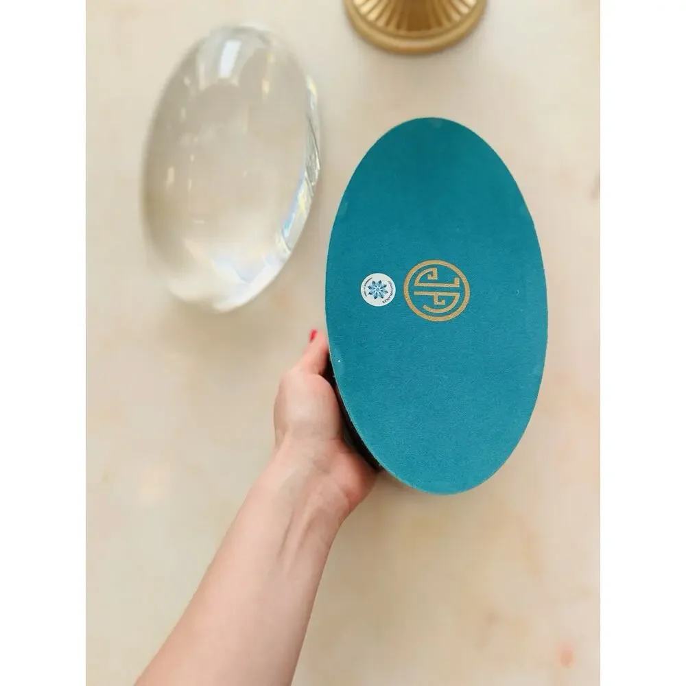 Jonathan Adler Gold Brass Tone Oval Trinket Box Clear Lucite Acrylic Lid Glam